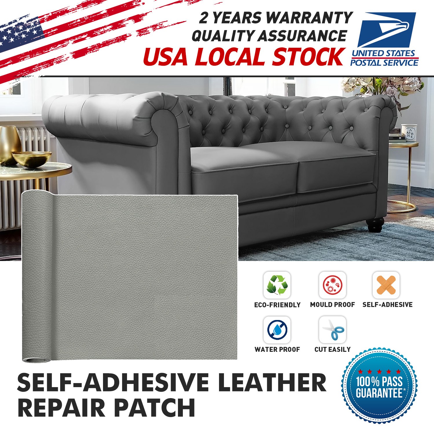 Car Truck Seat Leather Repair Self Adhesive Faux-Leather Patch Tape Grey new
