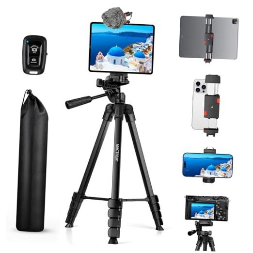 iPhone iPad Tripod Stand, 67" Phone Tripod for iPad Tablet Camera with 2 Black