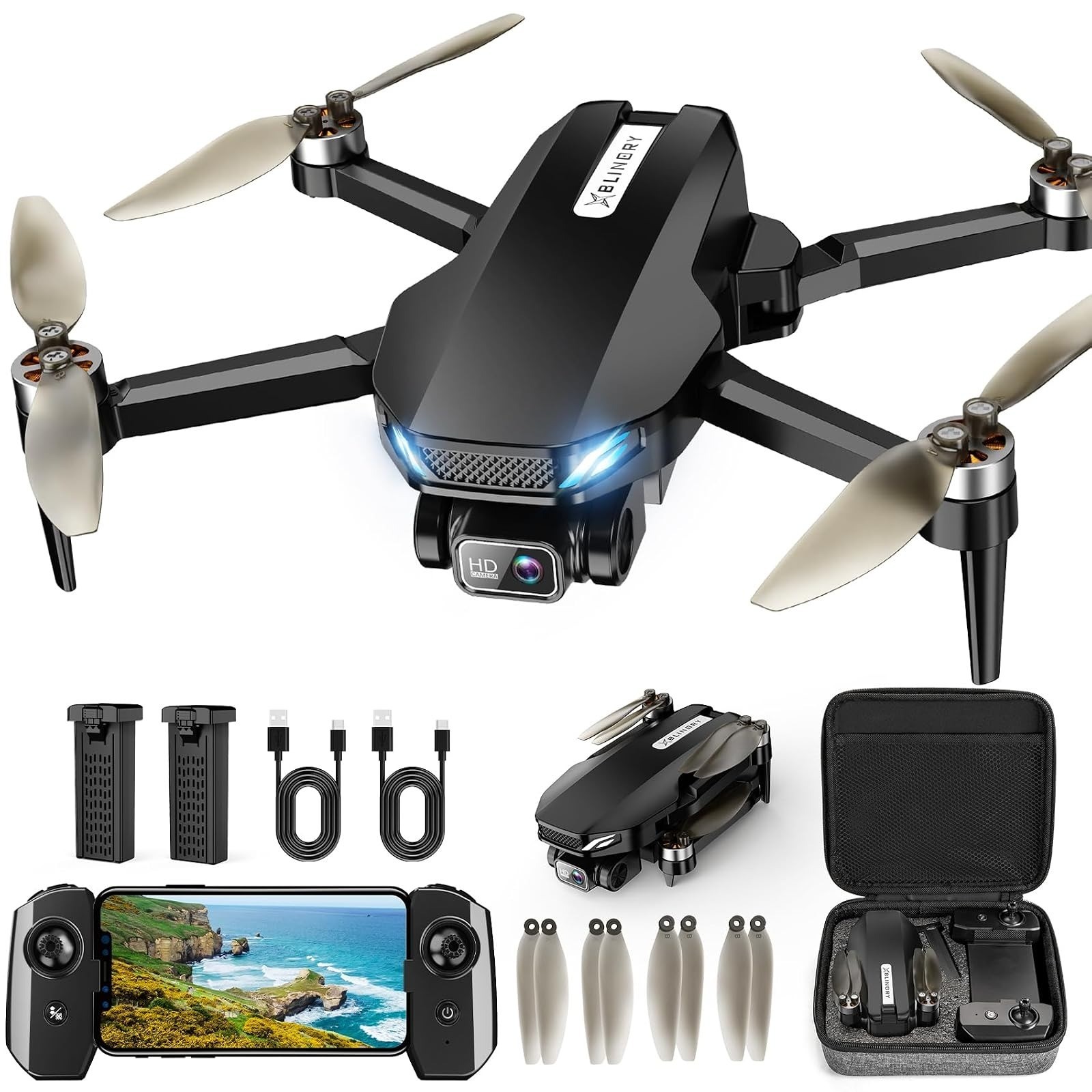 BLINORY HK55 GPS Drone with 2K Camera, Foldable Quadcopter, Auto Return
