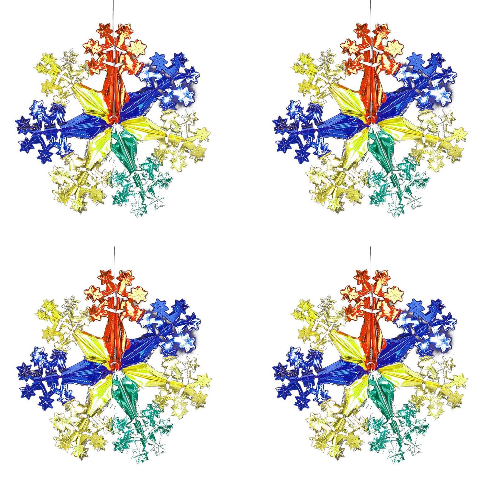 Christmas Foil Ceiling Decorations Multicolour - Set 4 40cm Star Snowflakes