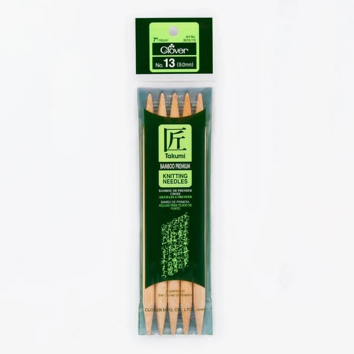 Clover Needlecraft Takumi Bamboo 7" Double Point Knitting Needles size 13