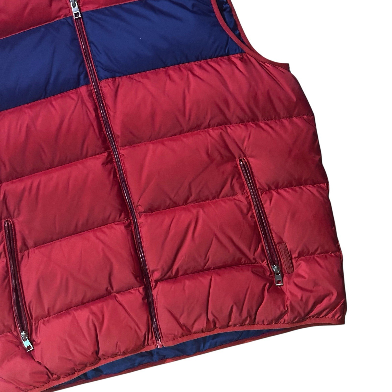 Michael Kors Red Blue Hooded Down Puffer Vest Weather Engineered Size XL