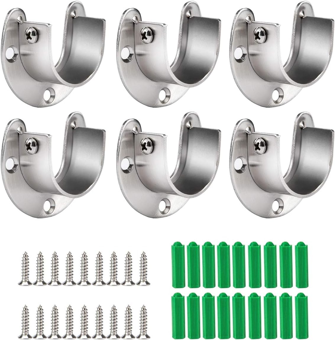 Cosweet 6 Packs Stainless Steel Closet Pole Sockets- Rod End Silver