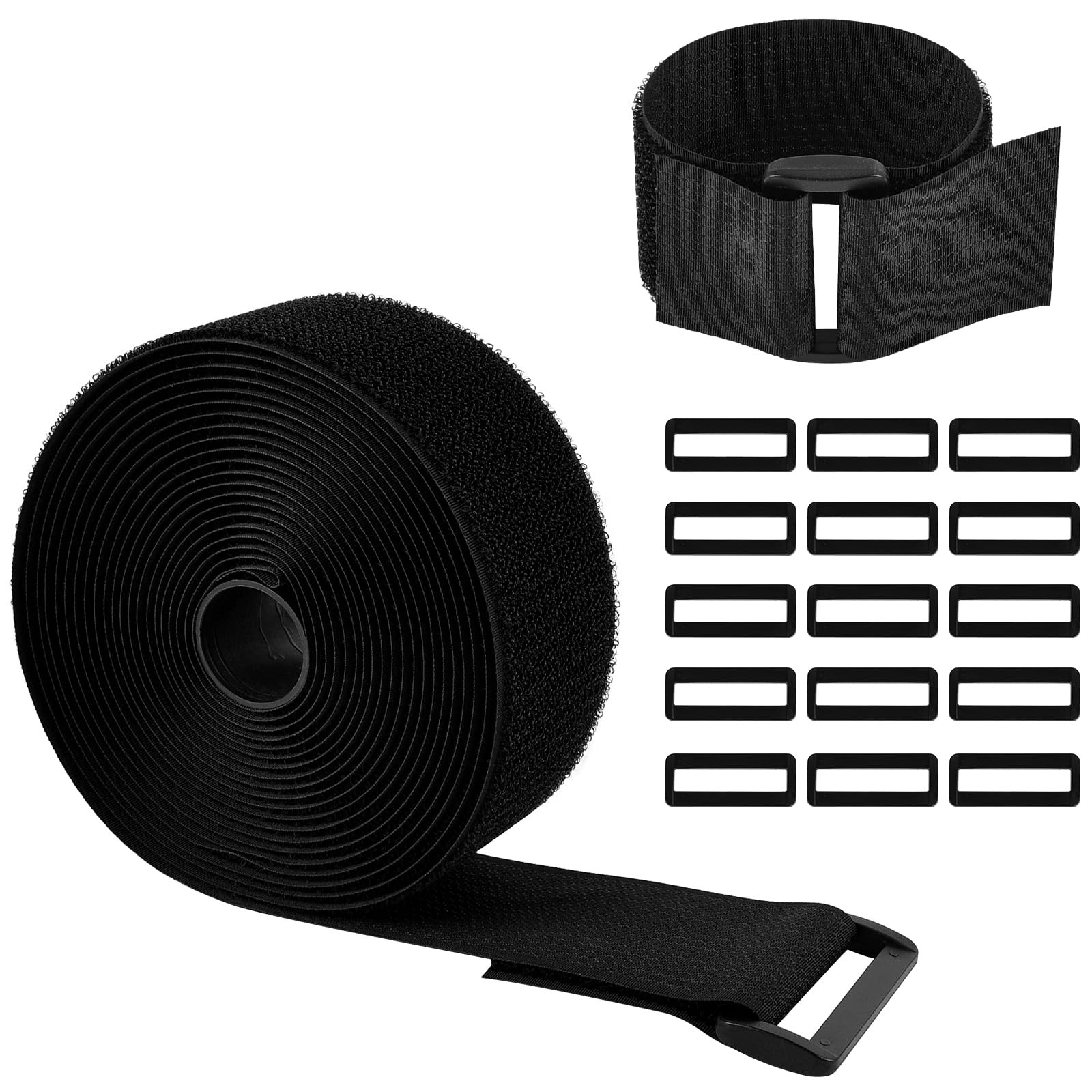 16.4 Feet x 2 Inch Heavy Duty Hook and Loop Straps with 15 Buckles, Black Nyl...