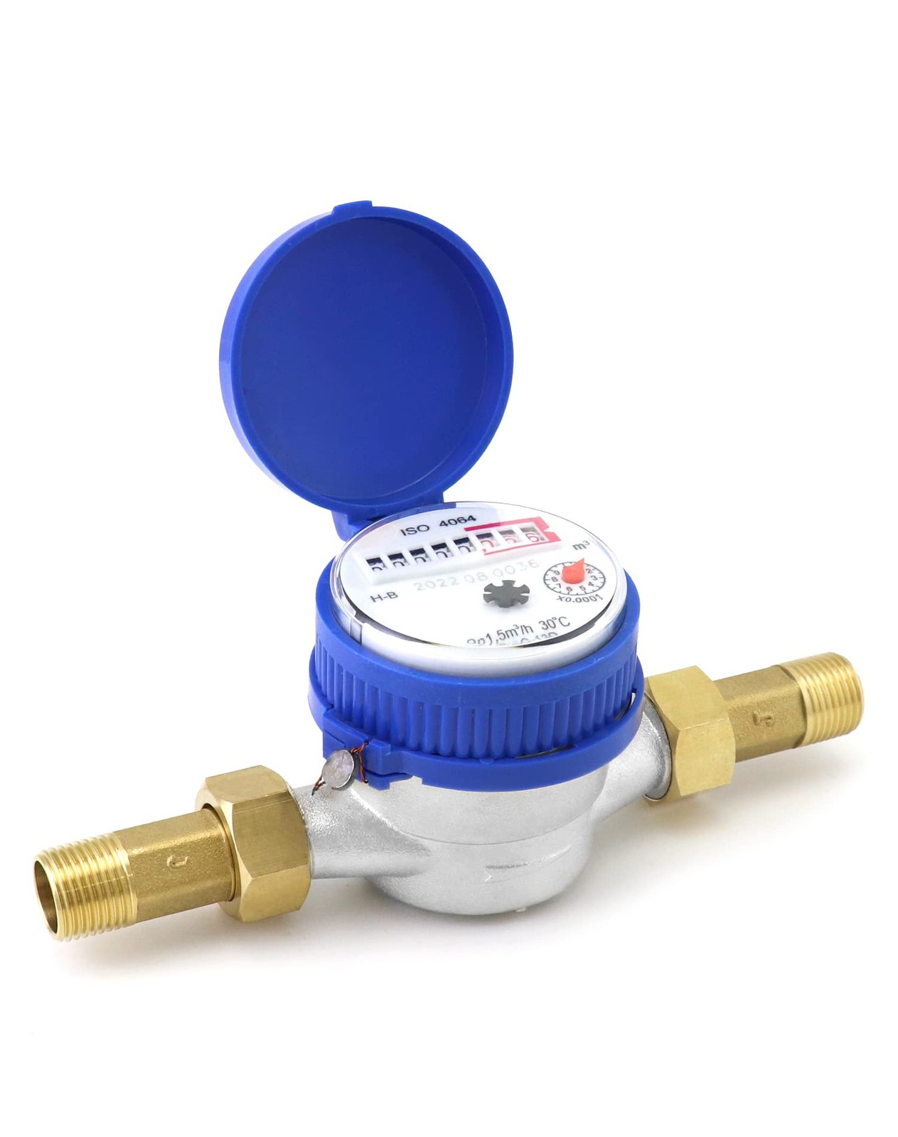 QWORK Water Meter, 1/2" NPT 304 Stainless Steel Cold Flow Meter 1 Pack