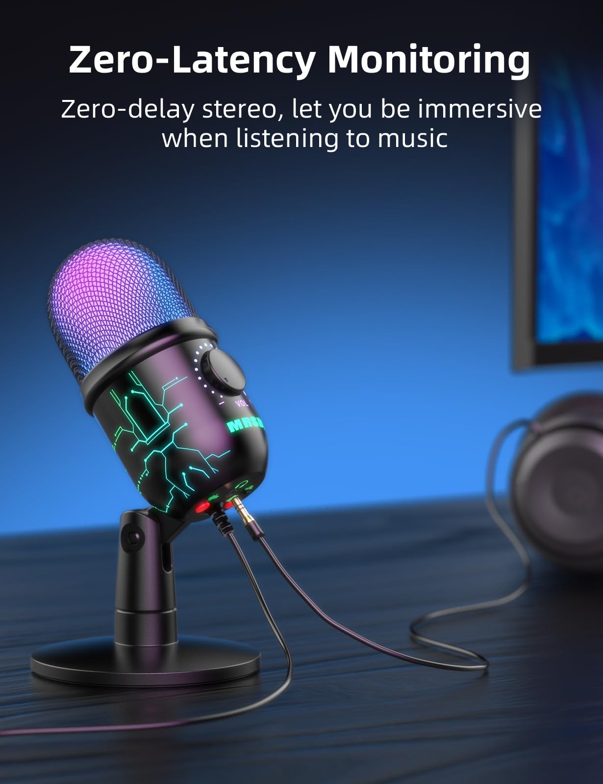 Gaming Microphone, USB Computer Microphone for PC, Mac, PS4/5, Condenser Podc...