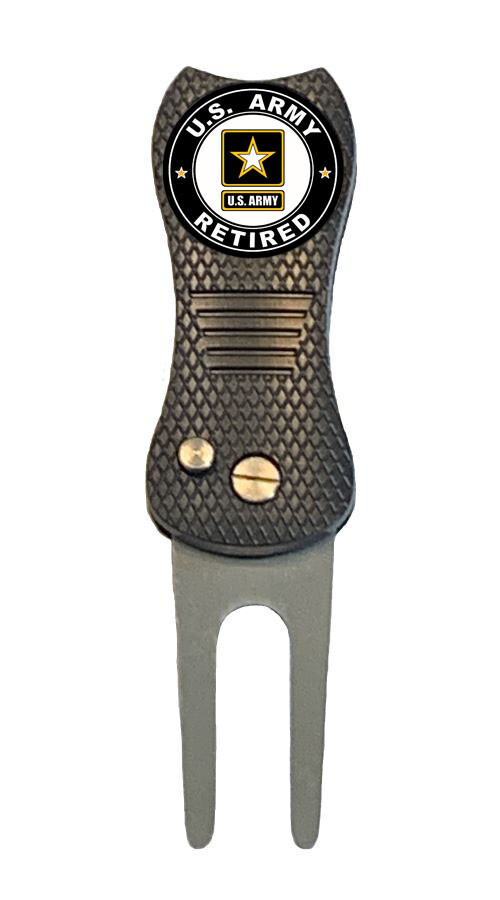 US Army Retired Vet Golf Ball Marker w/ Premium Switchblade Divot Tool Veteran