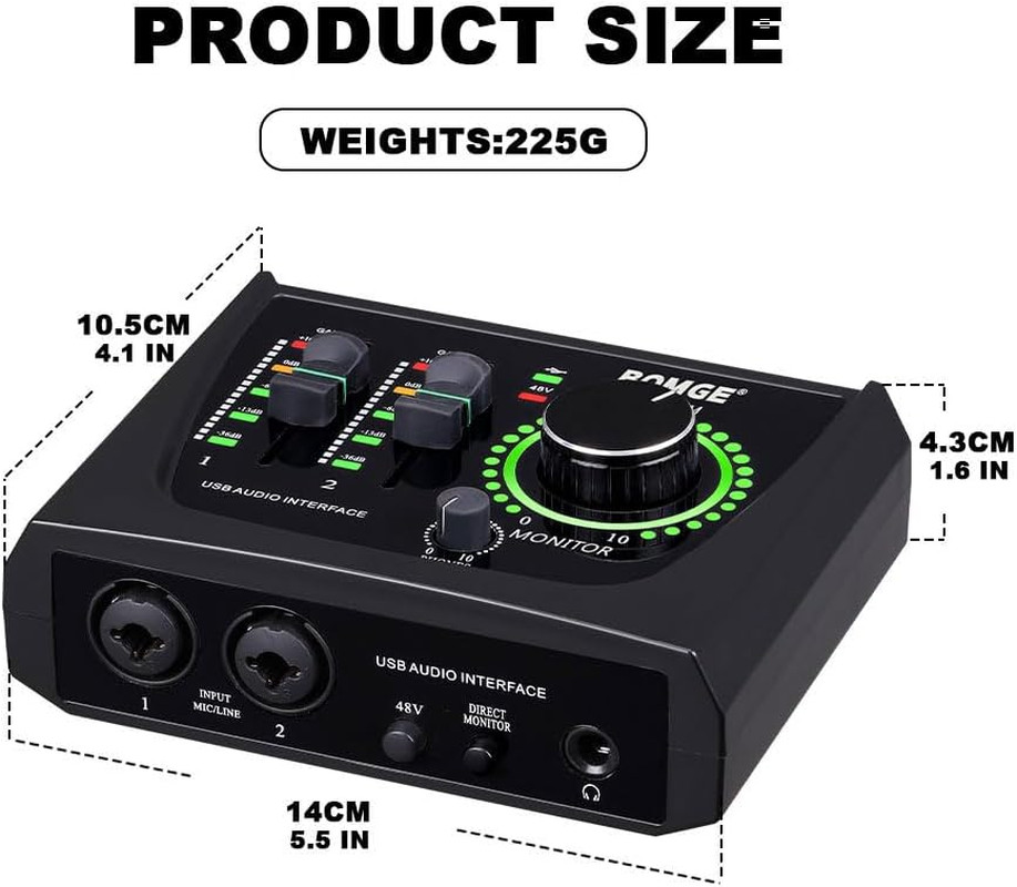 BOMGE Mini 2 Channel USB Audio Interface for Recording, Streaming and Podcasting