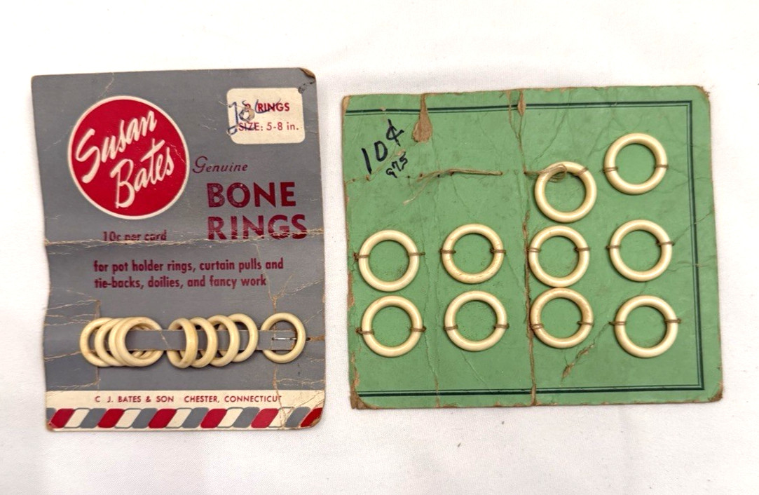Vintage Genuine Bone Rings for Making Buttons on Original Cards (F7)