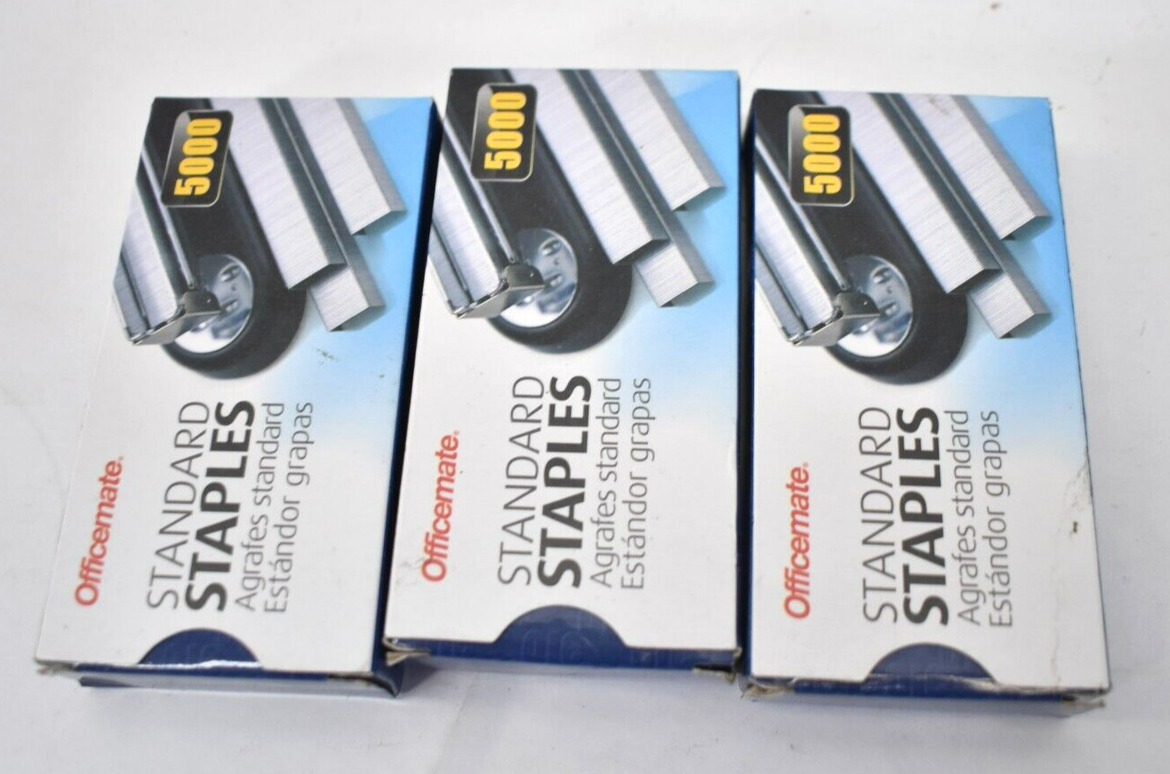 Lot of 3 Officemate Standard Staples Packs 1/4" Leg Length 5000/Box 15000 Total