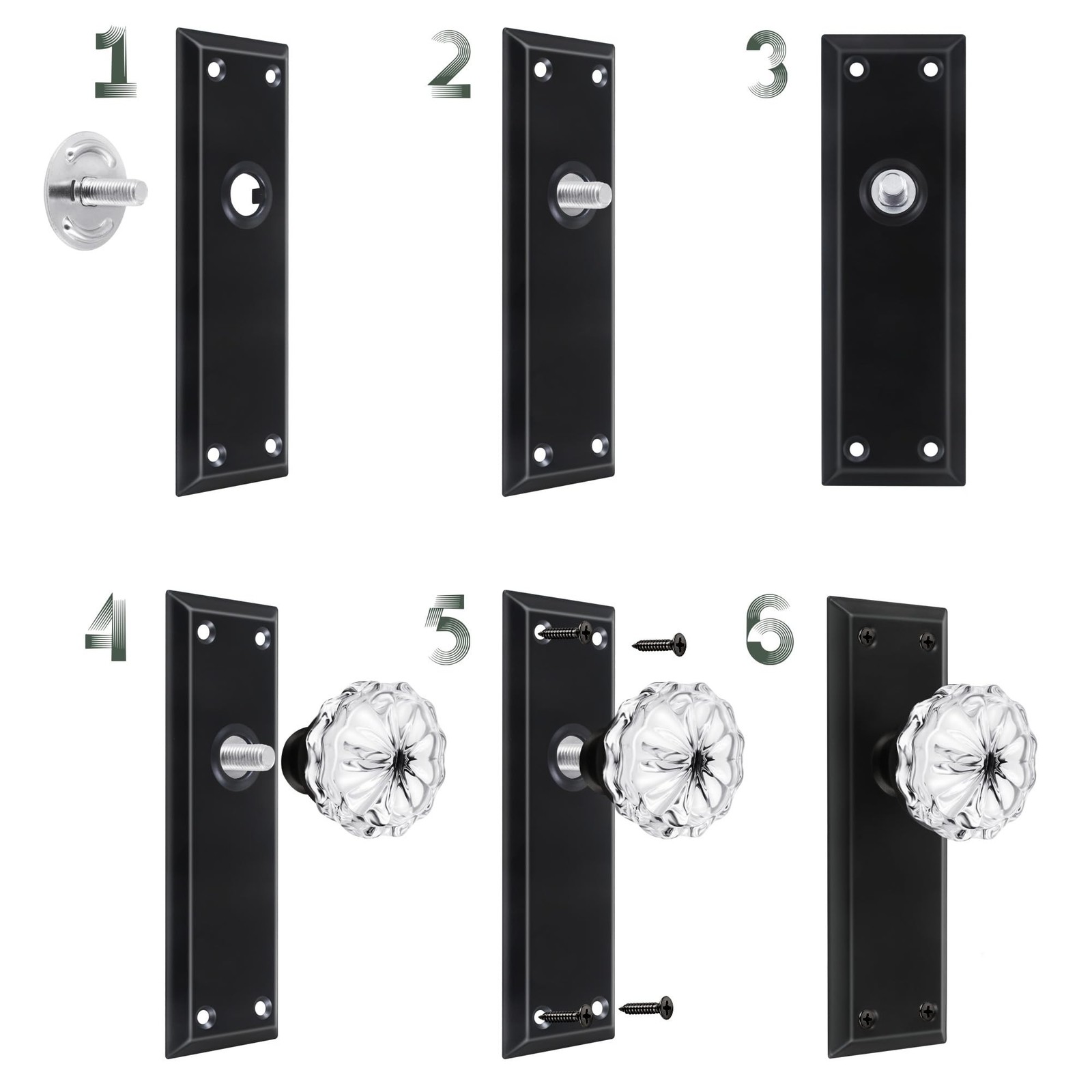 2 Pack Vintage Matte Black Single Sided Crystal Dummy Door Knobs Interior, An...