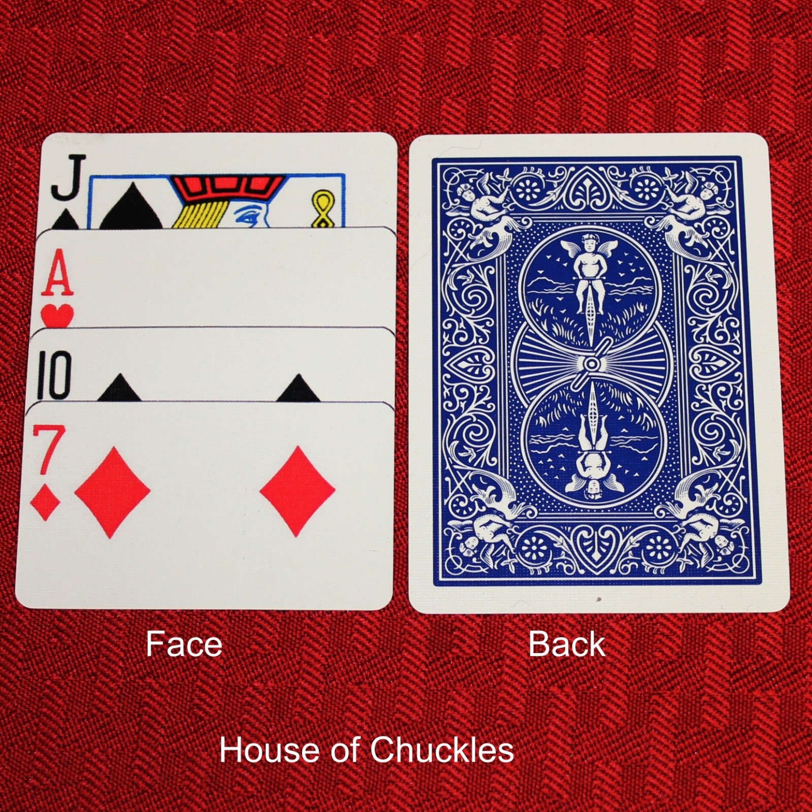 Jack of Spades, AH, 10S, 7D - Overlapping, Bicycle Printed Gaff Card, Blue