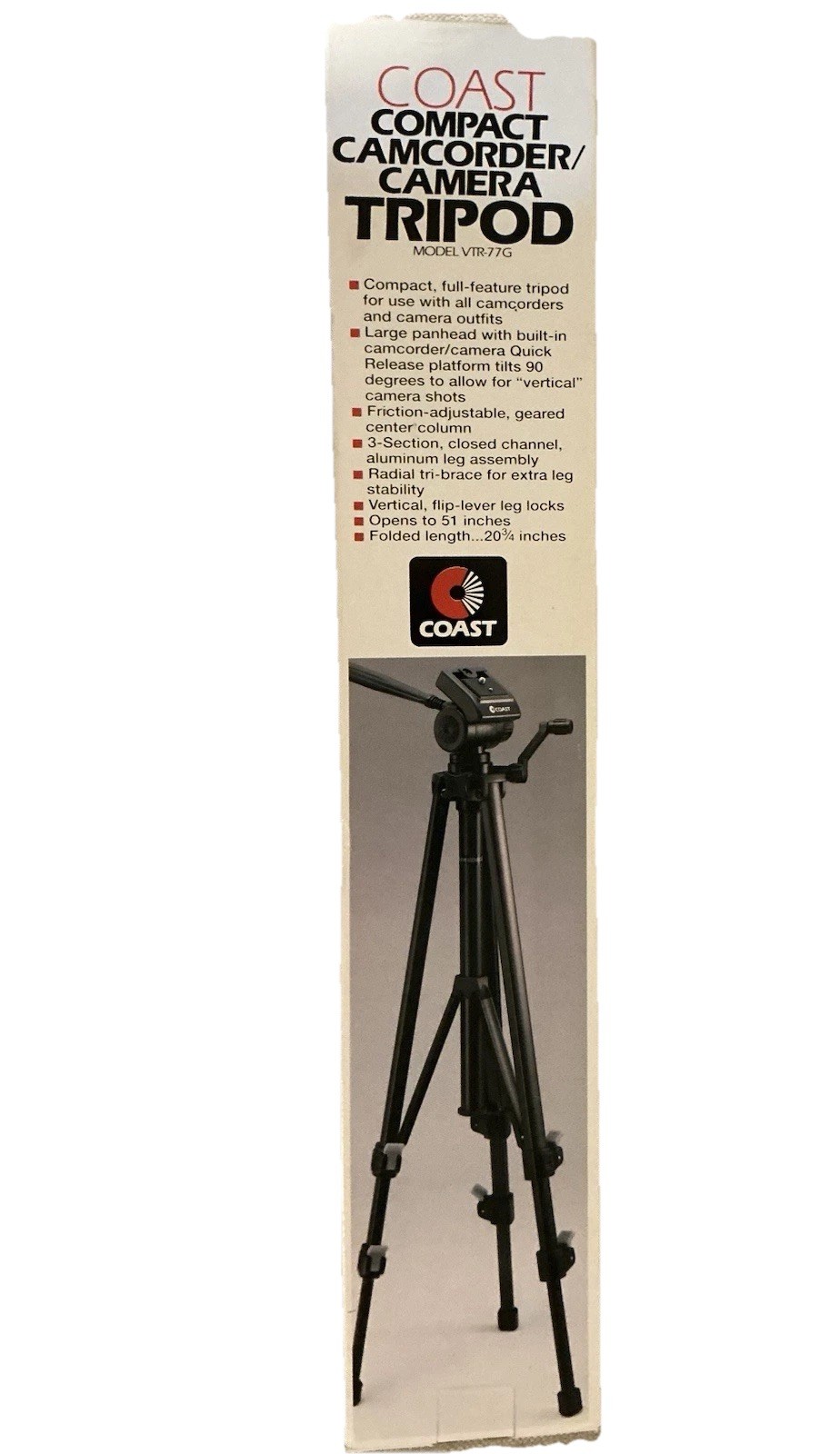 NEW! Coast Compact Camcorder/Camera Tripod Model VTR-77G- Open Box