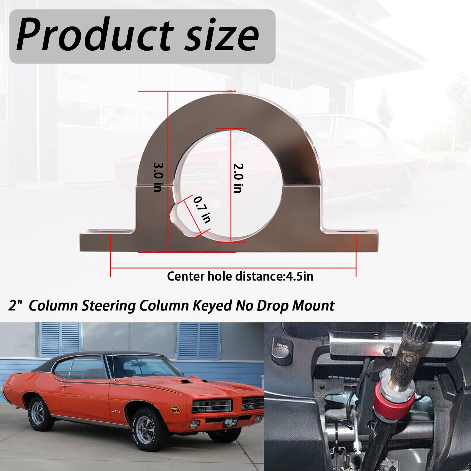 Universal Polished Brushed Silver Aluminum Keyed Steering Column Mount 2" Hole