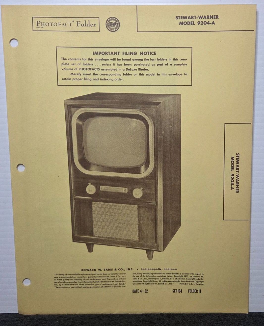 SAMS TELEVISION SERVICE MANUAL 164-11 STEWART-WARNER MODEL 9204-A