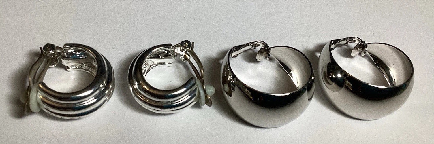 AWESOME MIXED TWO PAIR LOT OF CLIP-ON HOOP EARRINGS SILVERTONE NICE STYLES