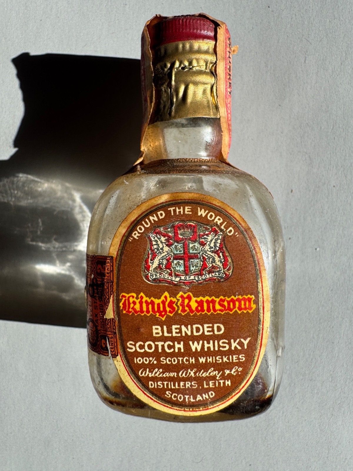 King's Ransom Blended Scotch Whisky Empty Miniature Glass Bottle 1930's