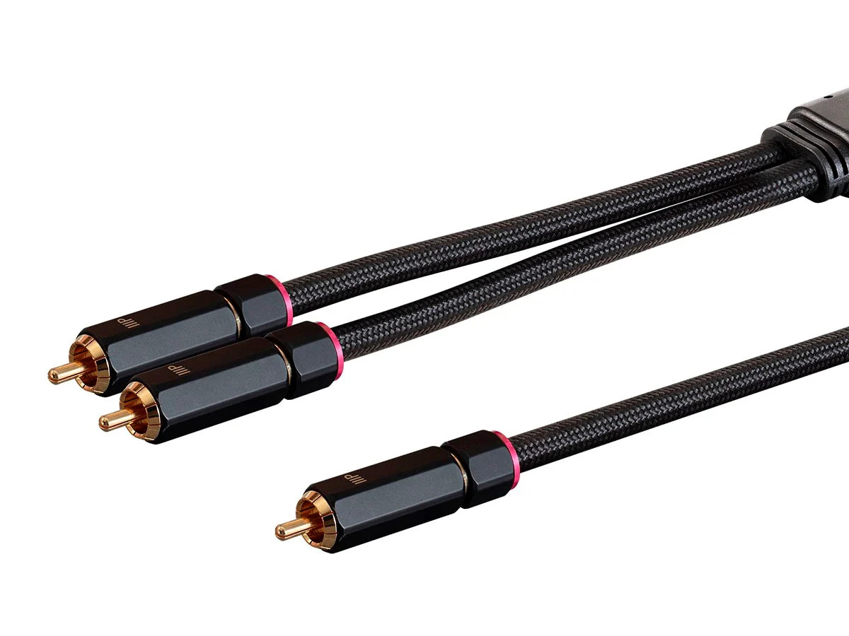 Monoprice RCA to 2 RCA Pigtail Cable - 3ft - Black, M/M, Gold Plated Connector