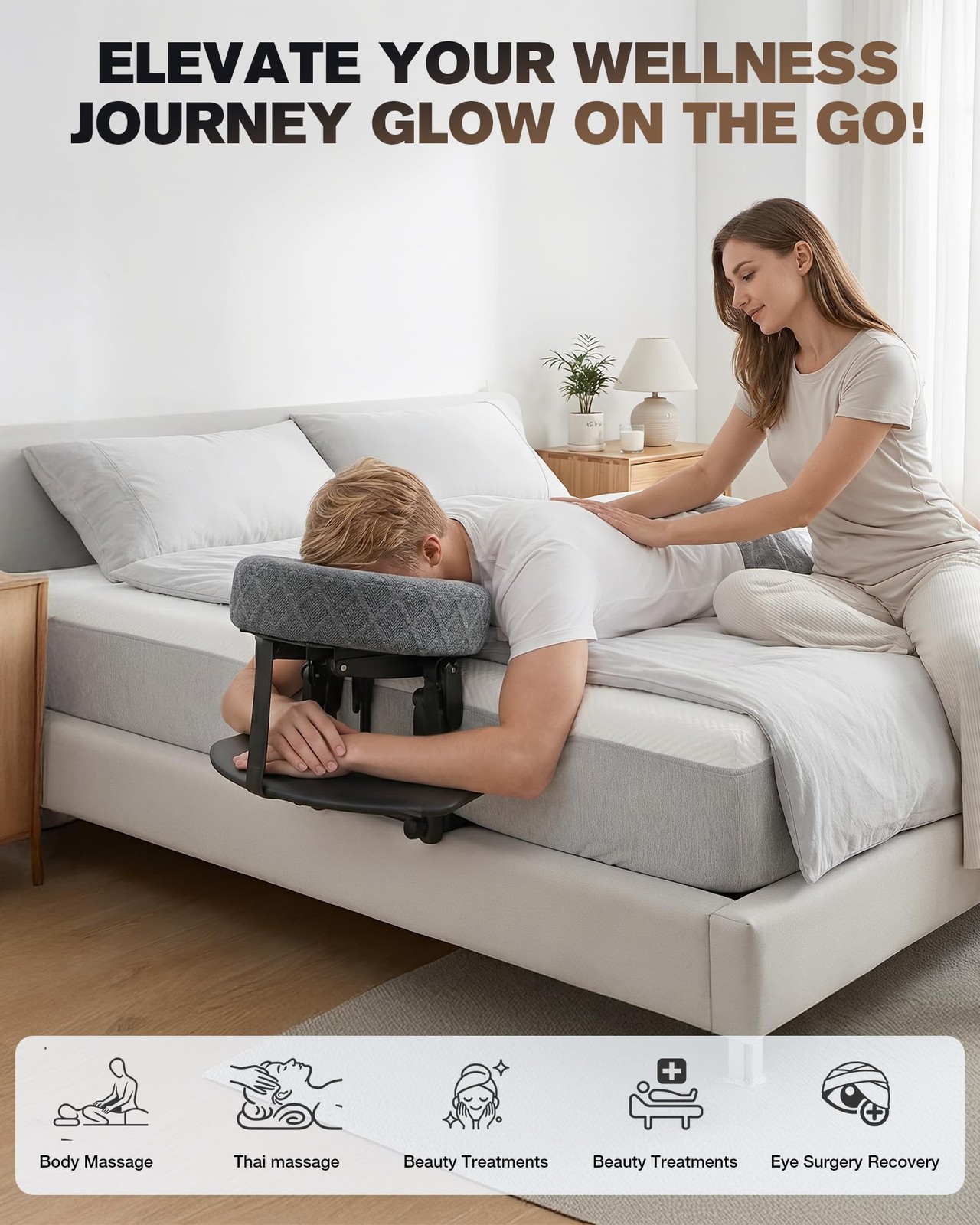 Massage Headrest for Bed, Massage Face Cradle for Bed Adjustable 18" Height |...
