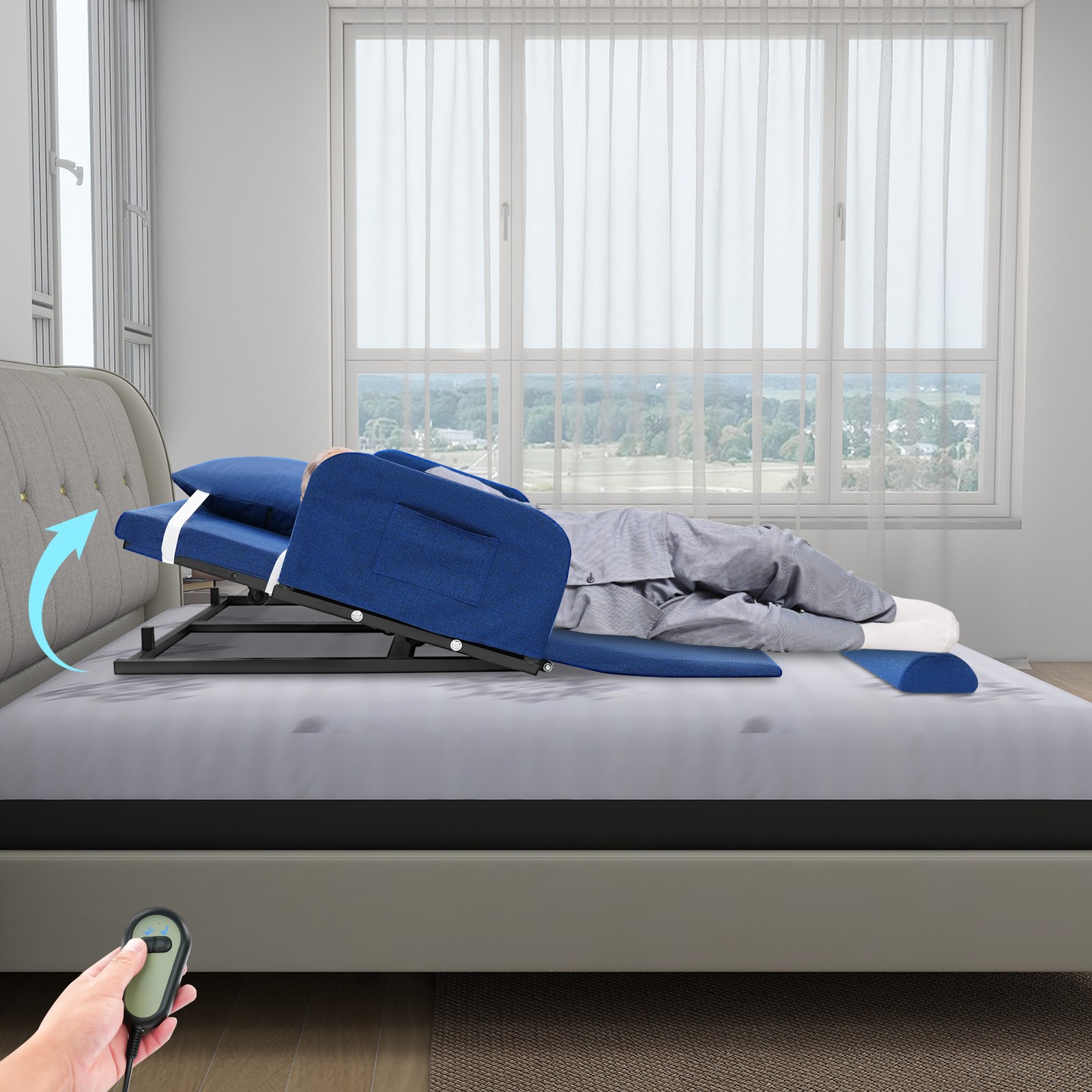 Electric Adjustable Backrest 80° for Elderly with Handrails & Comfort Padding
