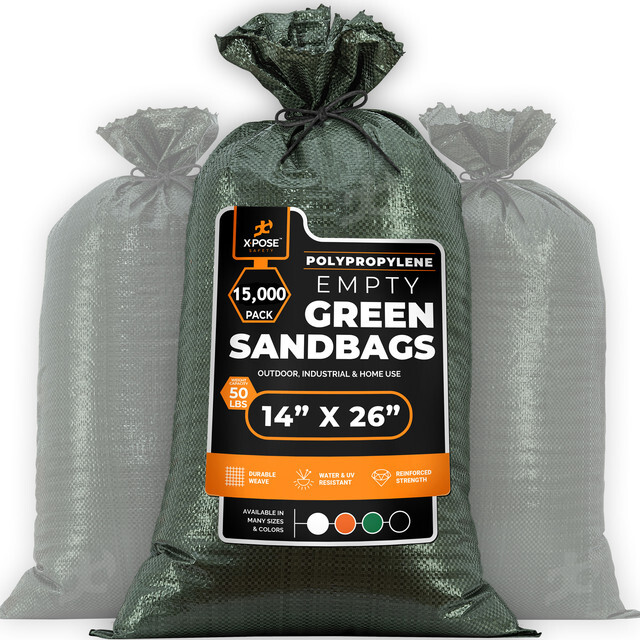 Woven Polypropylene Sand Bags  -14" x 26" - Green, Bundle of 15000