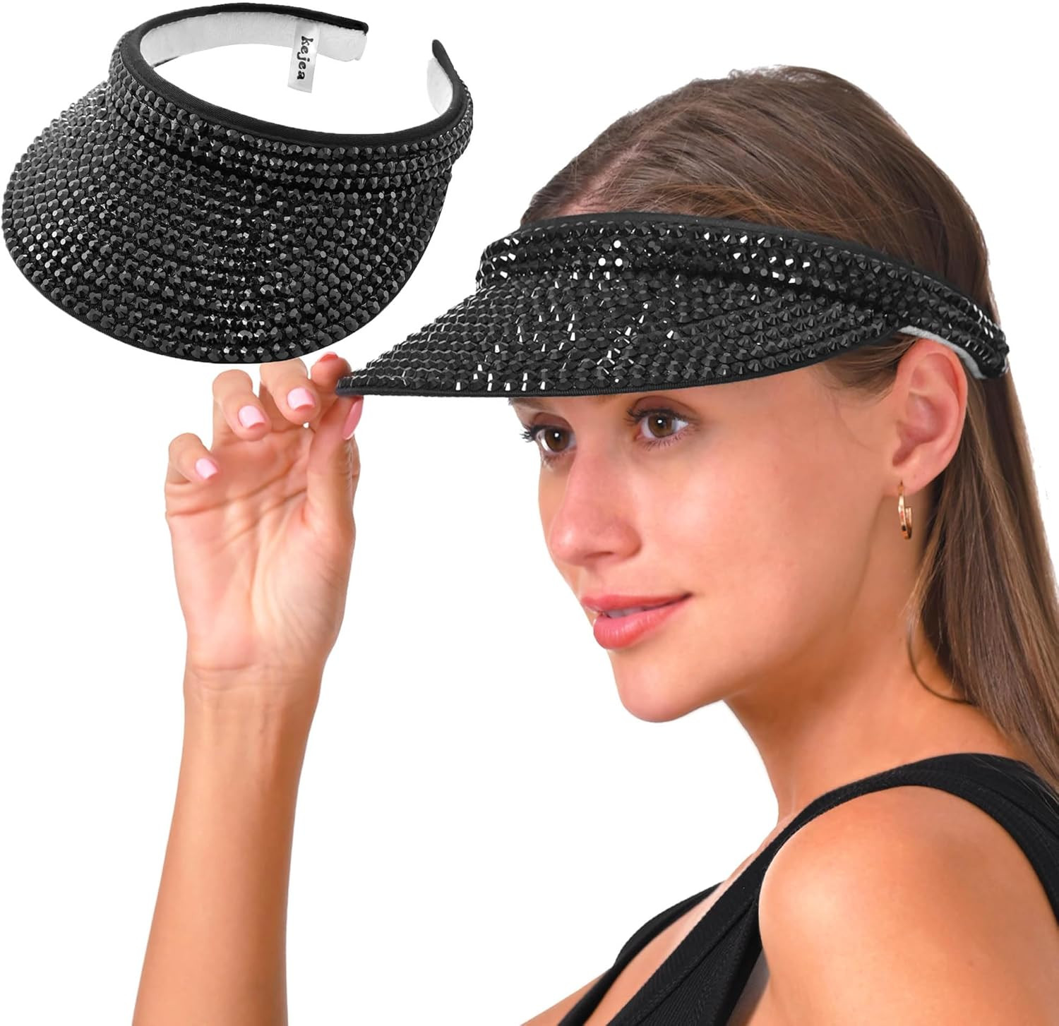 Sun Visors Hats Women Shiny Rhinestones Men Clip on Visor Hat Adjustable Blin...