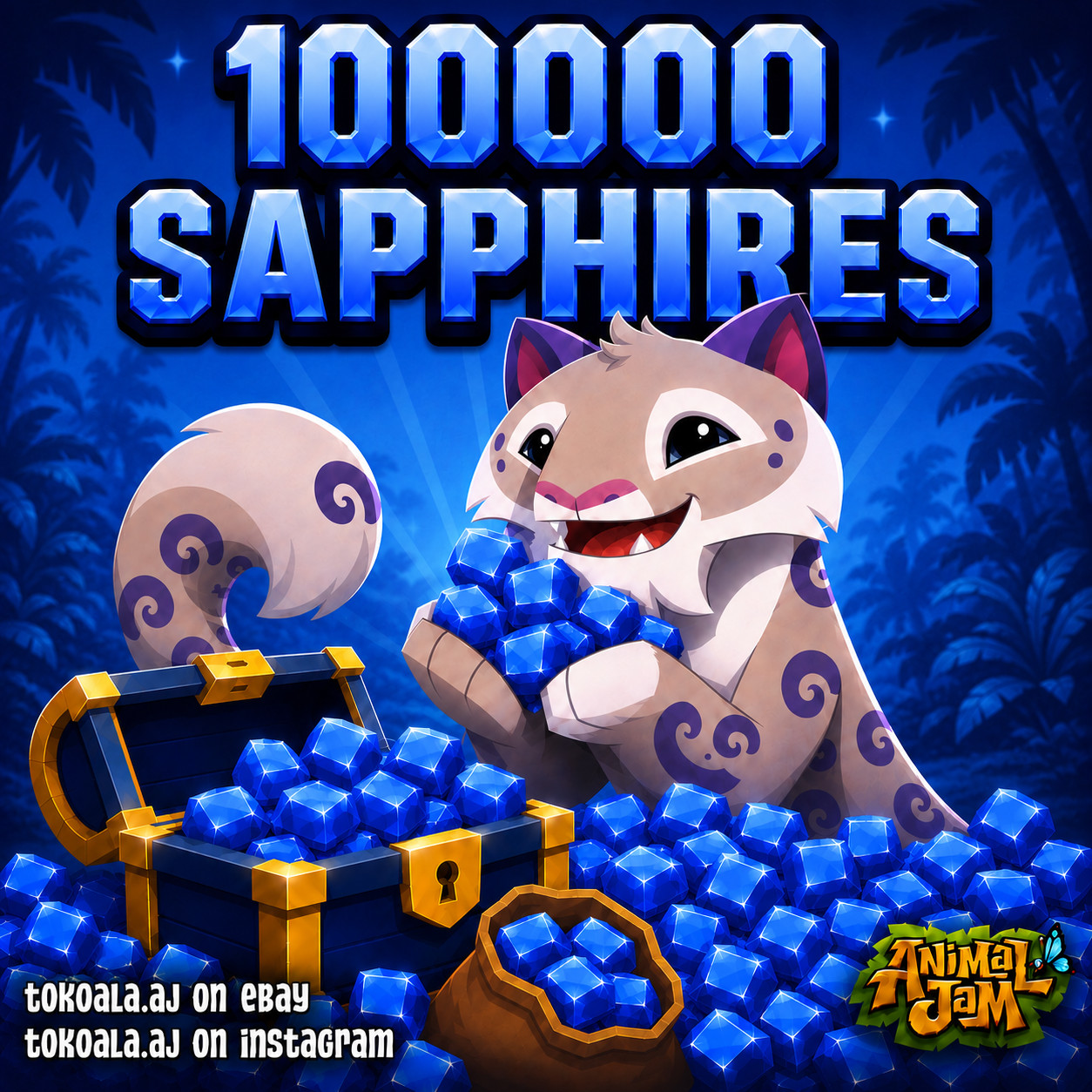 Animal Jam Play Wild AJPW 100000 Sapphires *READ DESCRIPTION*