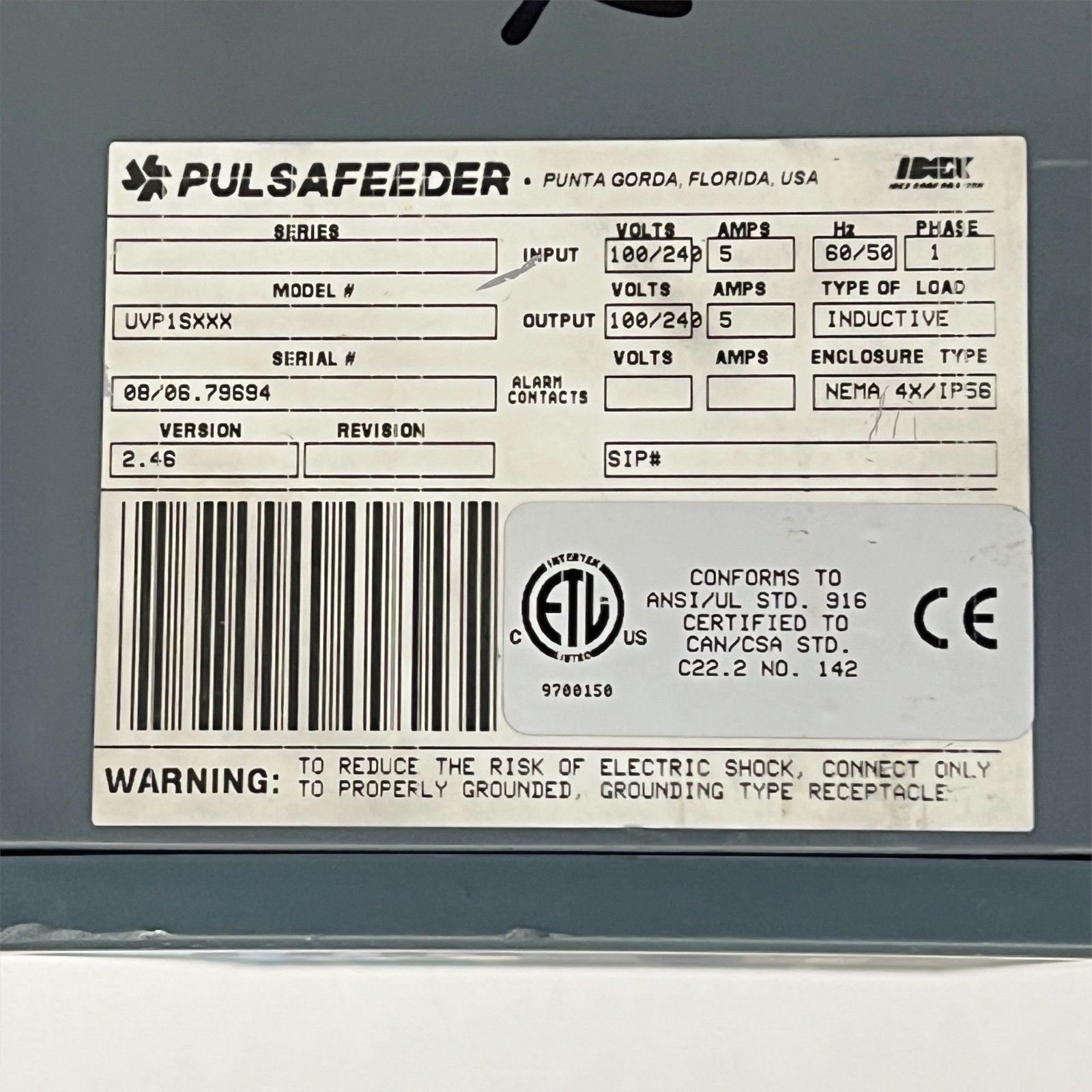 Idex Pulsafeeder UVP1SXXX Vision Series Controller, Tested