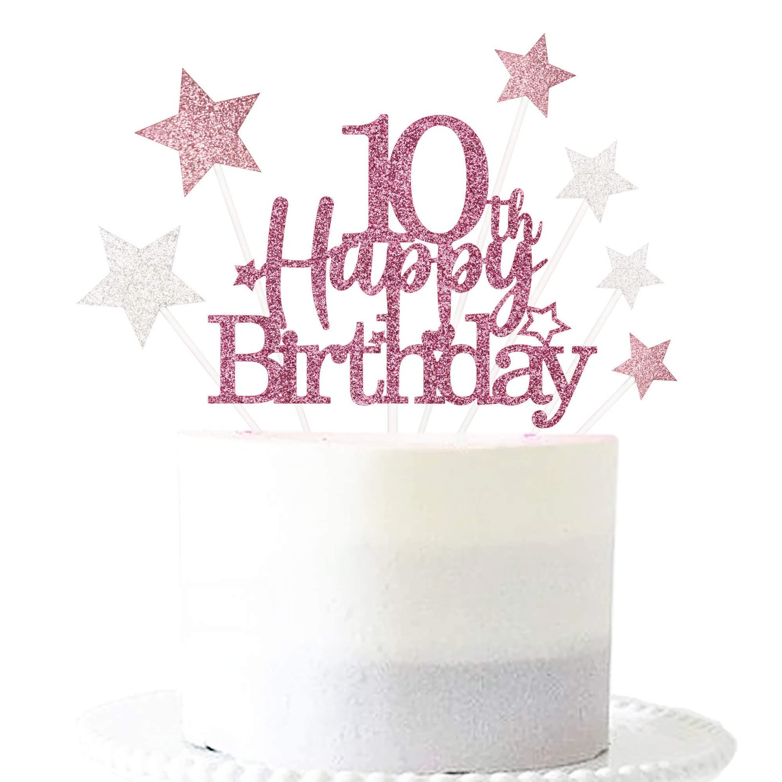 Pargleev Glittery 10th Happy Birthday Cake Topper with 03.rose Gold