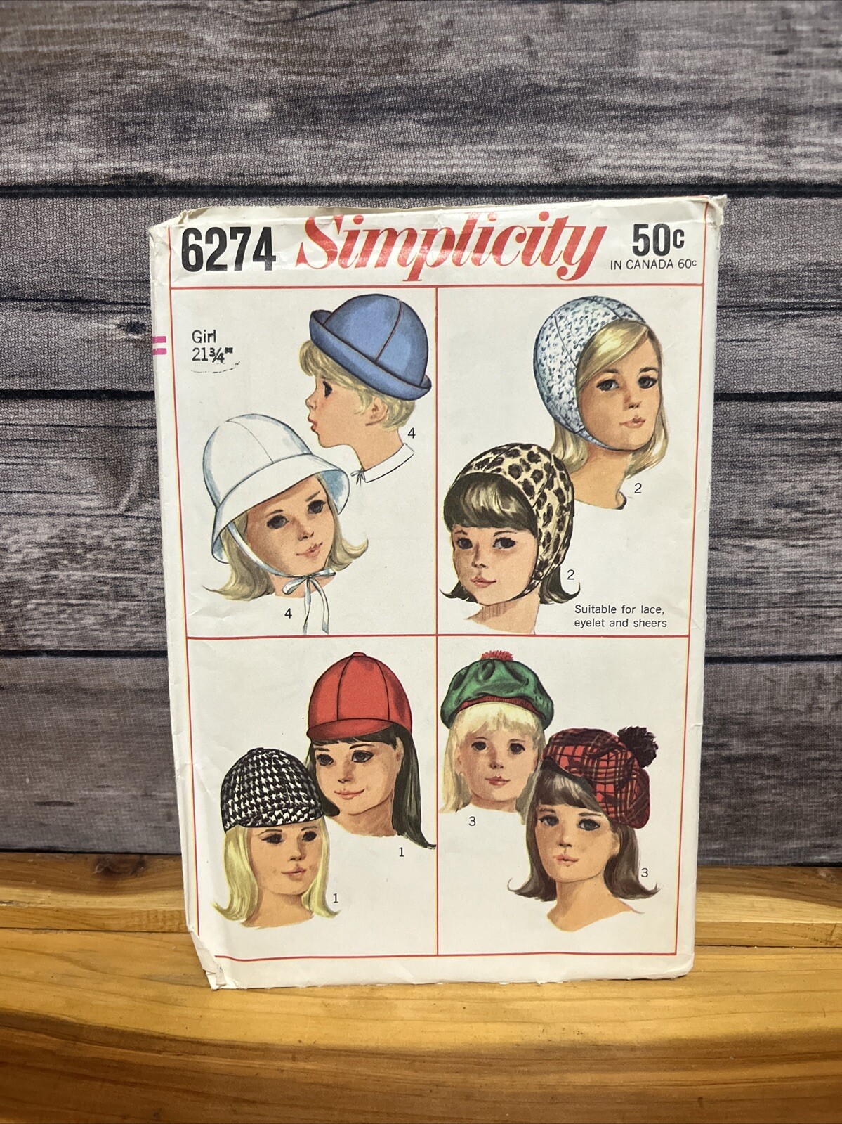Vintage Simplicity Pattern 6274 Child and Girls Hats Size 21 3/4 Uncut