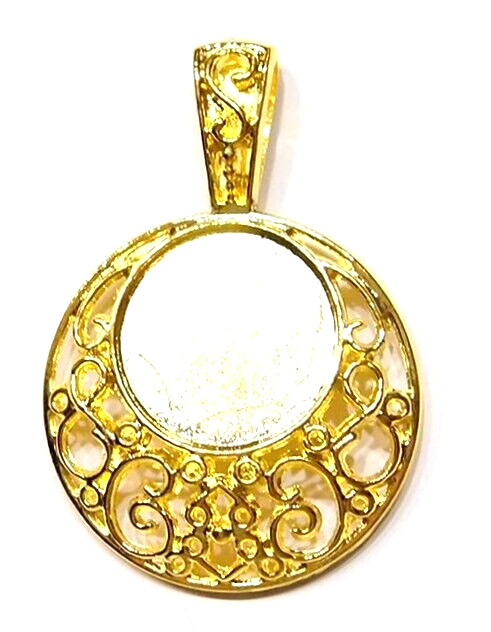 4 of 25mm Round Shiny Gold Victorian Scroll XLarge Pendant Settings 65x44mm