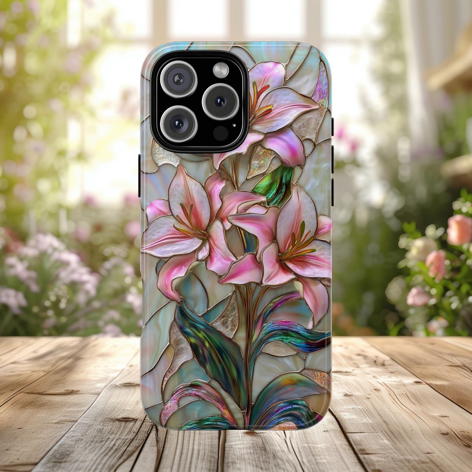 Stained Glass Flowers Premium Tough iPhone Case | Shockproof & Wireless