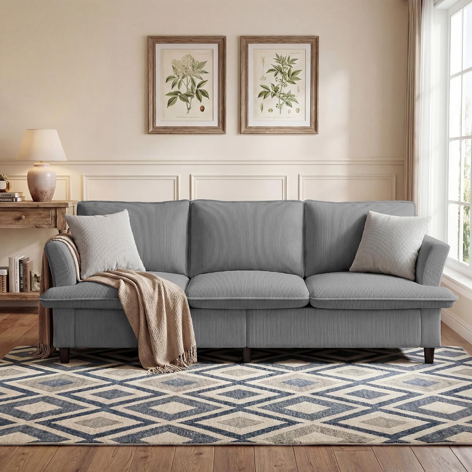 3 Seater Corduroy Couch 89" Comfy Couch W/ Deep Seat Modern Sofa Couch Living