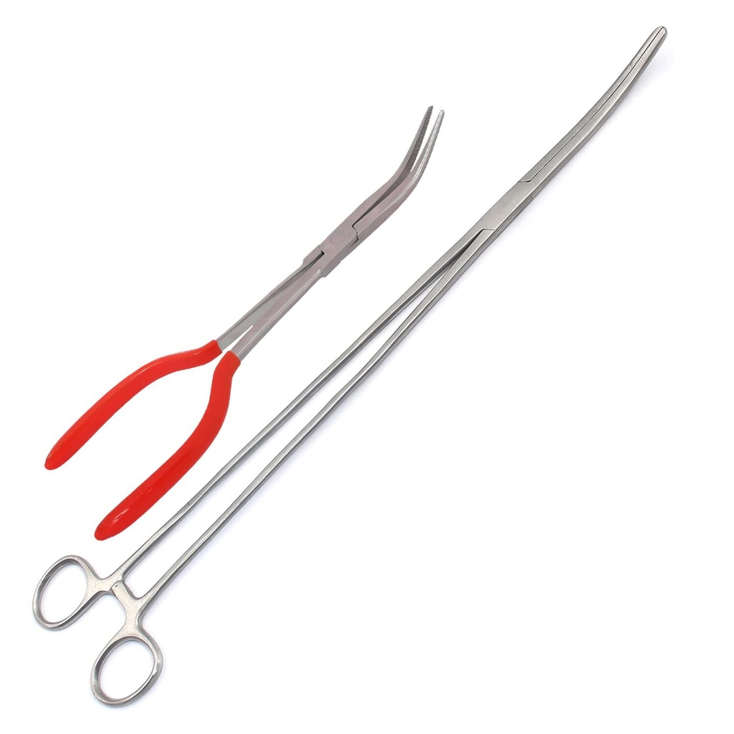 Extra Large 16" Hemostats Curved Forceps And 11" Needle Nose Pliers PVC Red CVD