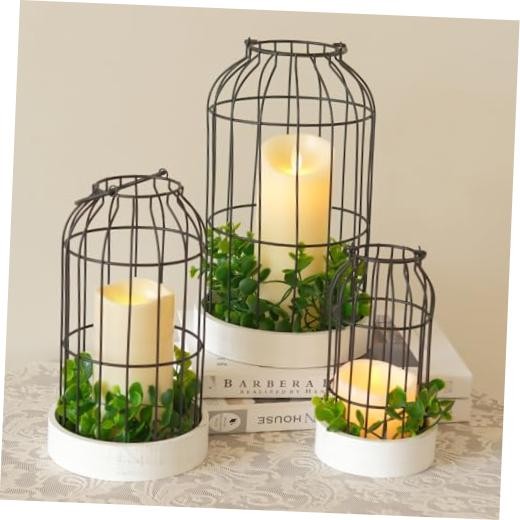 Rustic Farmhouse Lantern Decor Set of 3 Lanterns Decorative Indoor and