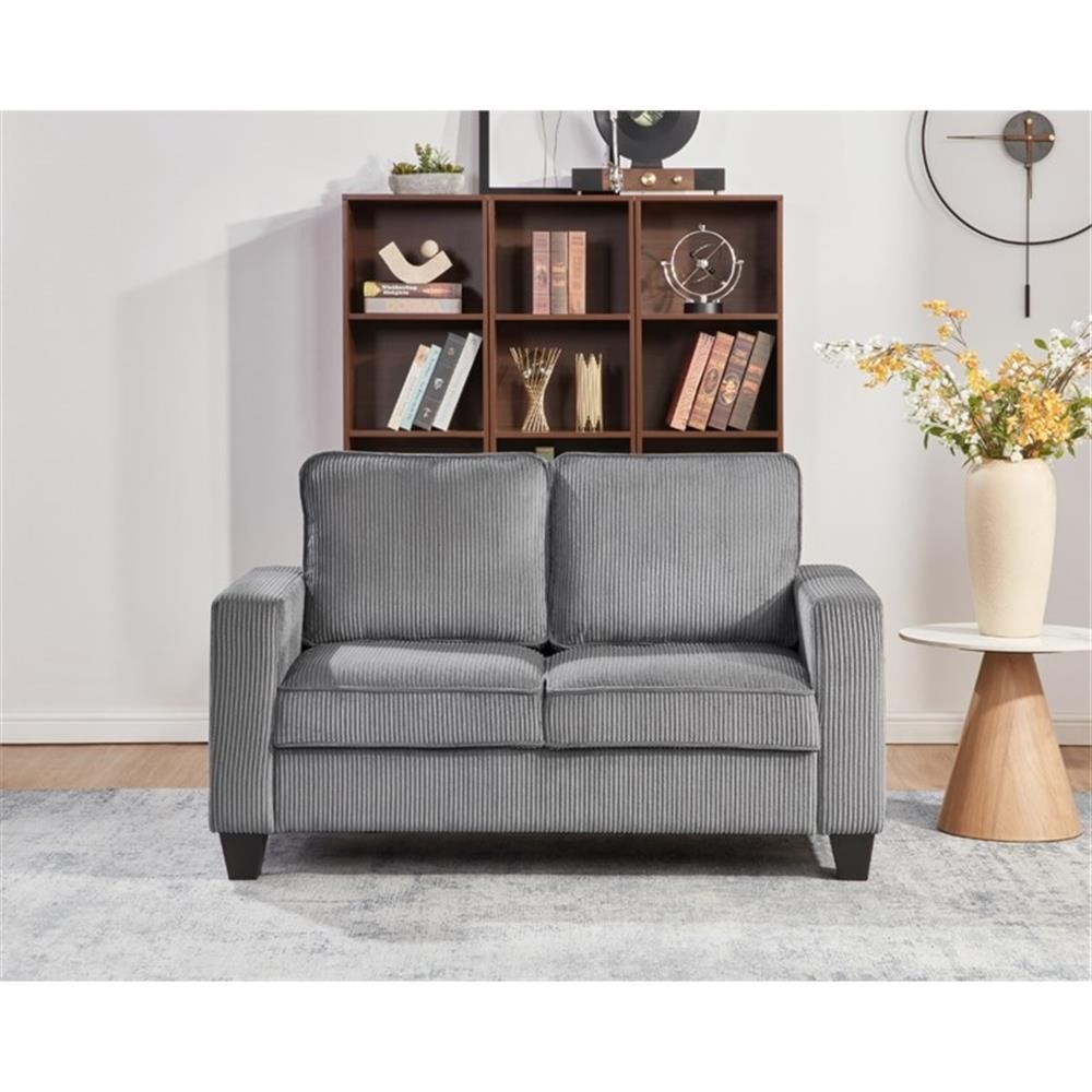 Hawthorne Collections 57"W Corduroy Gray Loveseat Sofa with USB and Side Pockets