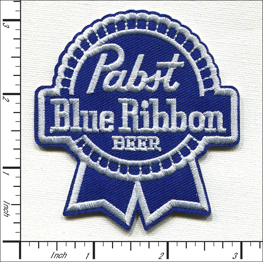 24 Pcs Embroidered Iron on patches Blue Ribbon BEER  71x75mm AP065bR1