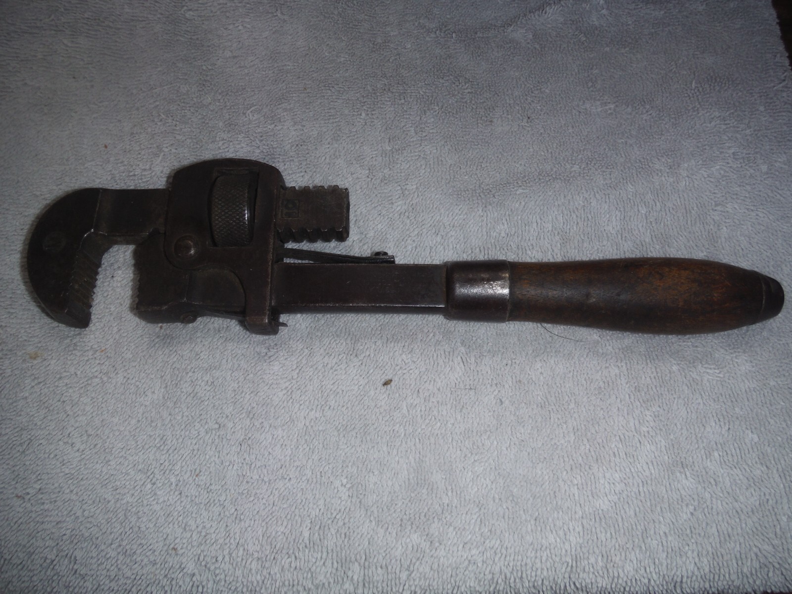 Vtg Stillson Pipe Wrench Oswego Tool Co. 10"  Wooden Handle Pipe wrench