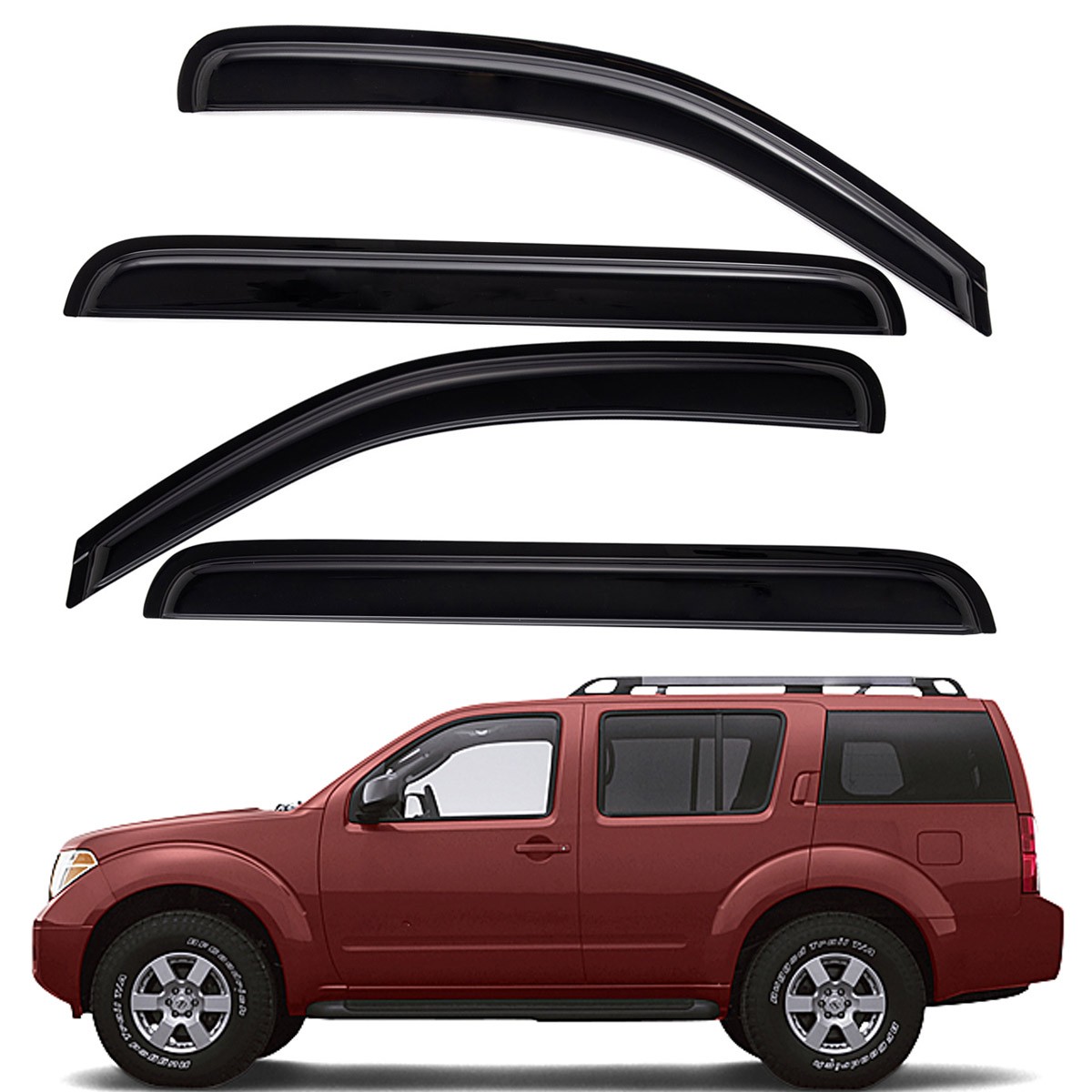 For 2005-2012 Nissan Pathfinder Tape-on Window Visor Rain Guards Wind Deflectors