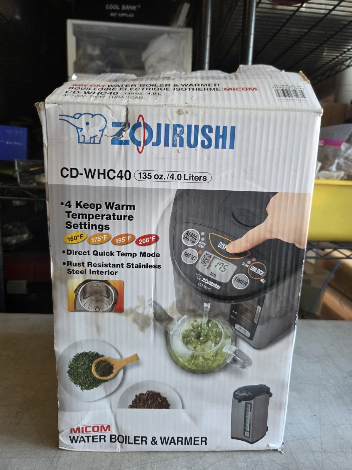 Brand New Zojirushi CD-WHC40XH Micom Water Boiler & Warmer 135 oz Stainless Gray