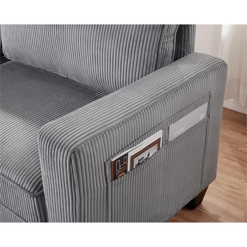 Hawthorne Collections 57"W Corduroy Gray Loveseat Sofa with USB and Side Pockets
