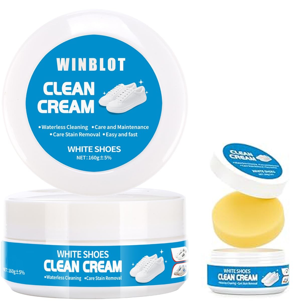 White Shoe Clean Cream 2PCS, Waterless Cleaning Paste with Sponge, Stain Remo...