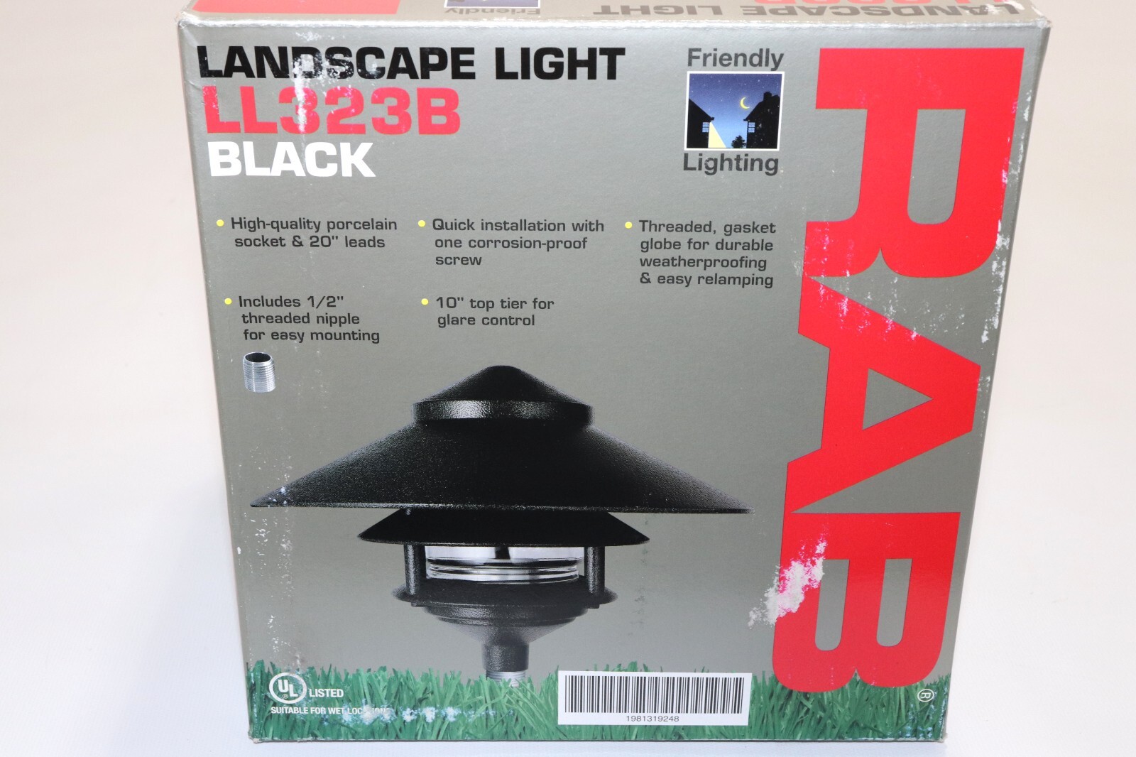 RAB LL323B PAGODA LAWN LIGHT, INCANDESCENT/COMPACT FLUORESCENT LANDSCAPE, BLACK