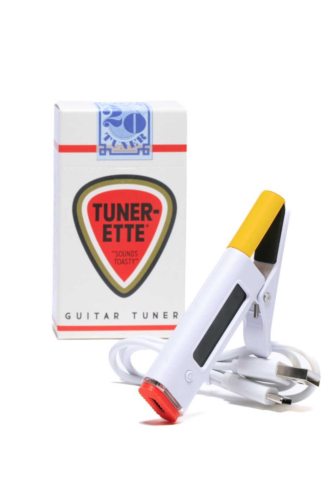 Tunerette™ Clip-On Guitar Tuner – Rock Your Tune in Style! White and red