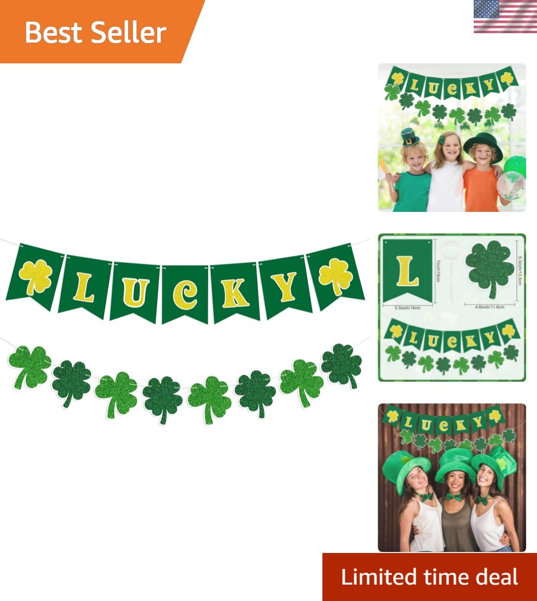 St. Patrick's Day Shamrock and Lucky Banner Garland - Fade Resistant