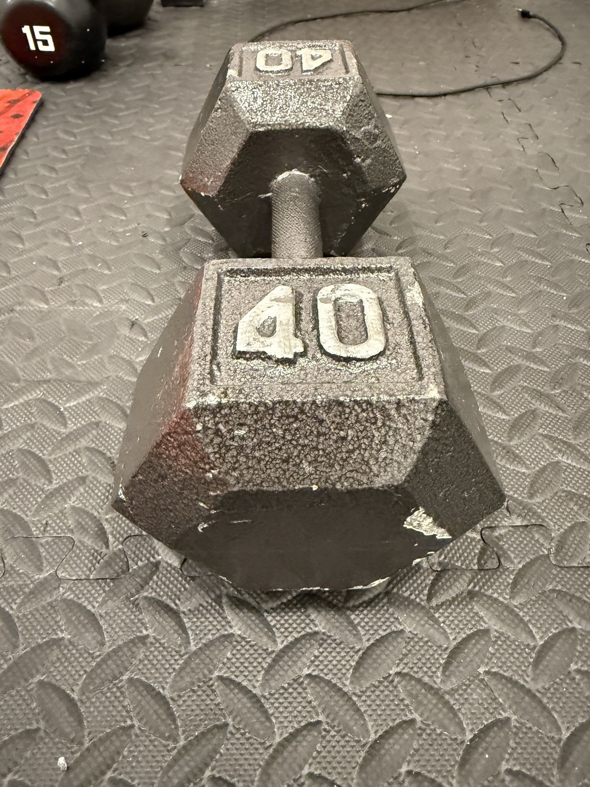 1 ONLY 40 lbs Dumbbell Cast Iron Hex Dumbbell Hexagon Weightlifting Lift Workout