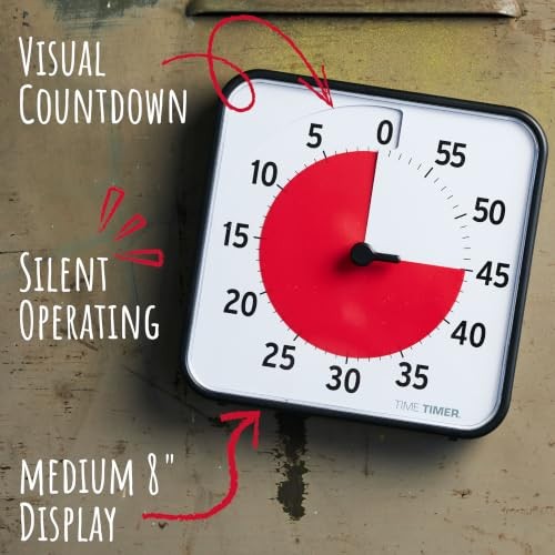 8 inch Visual Timer - 60 Minute Kids Desk Countdown Clock with Dry Erase
