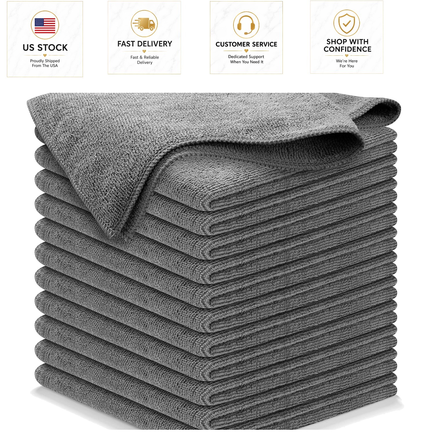 High Performance Microfiber Cloths 12.5"x12.5" - 1200 Washes, Lint Free Design