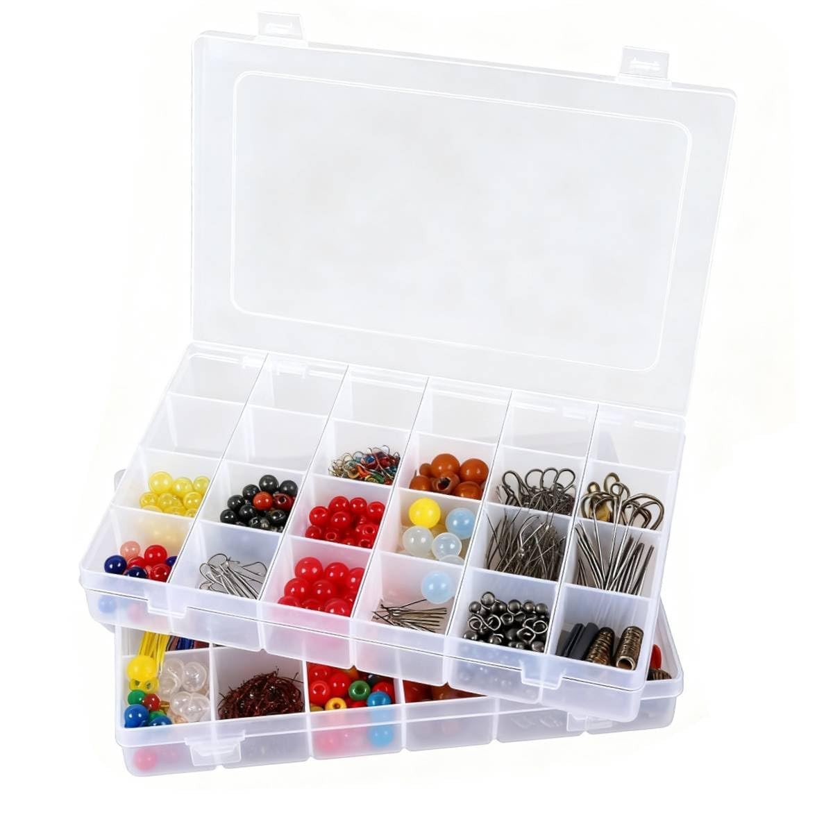 2pack 24 Grid Clear Plastic Bead Organizer Box with Adjustable Dividers, Bead...