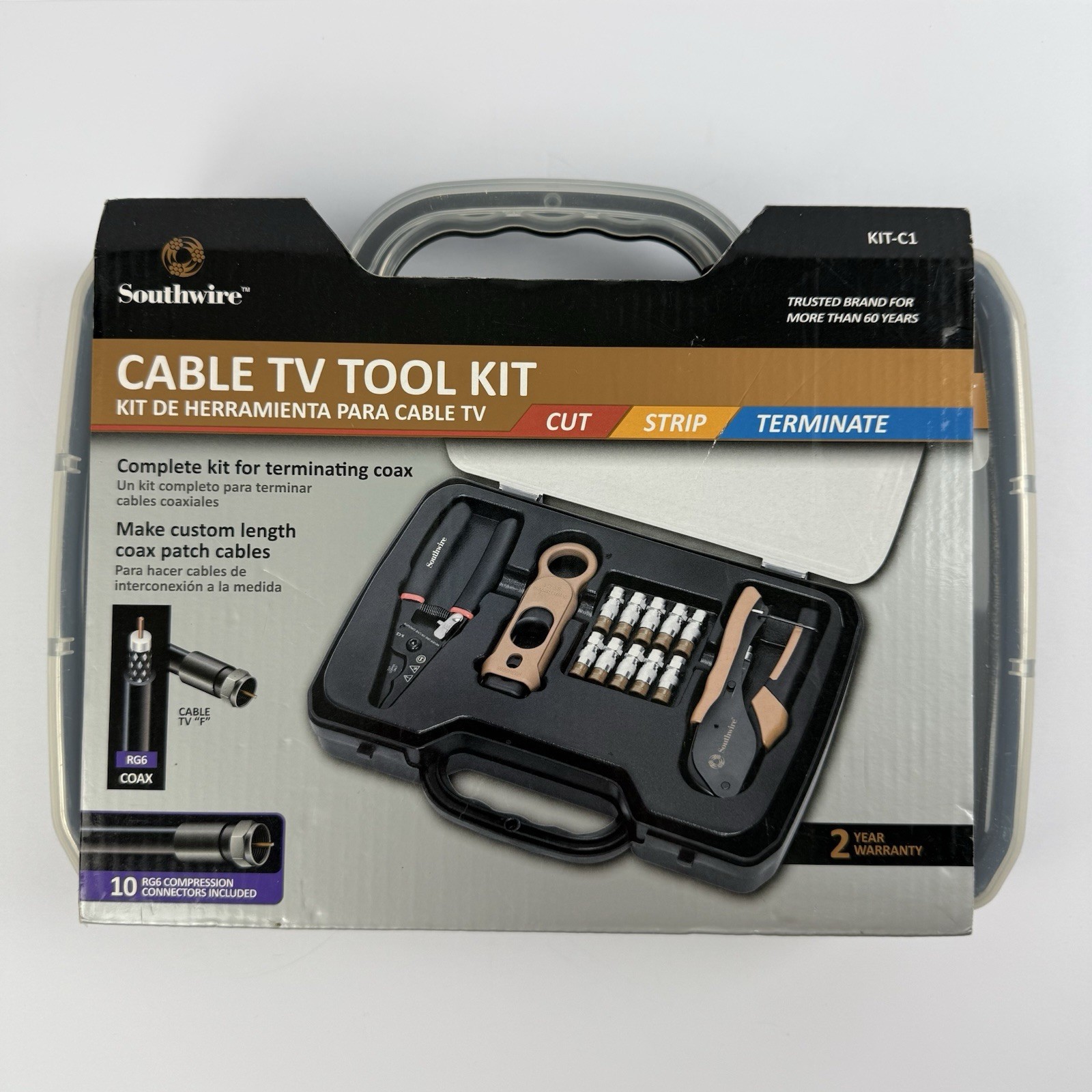 New Southwire Cable TV Tool Kit Coax Cut Strip Terminate Cable KIT-C1